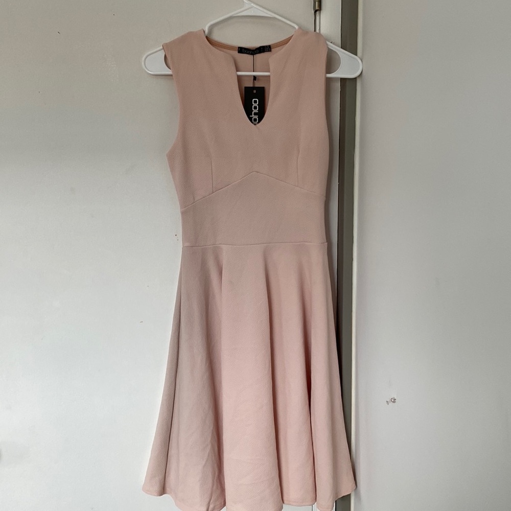Nude sleeveless midi dress fitted skater size US4